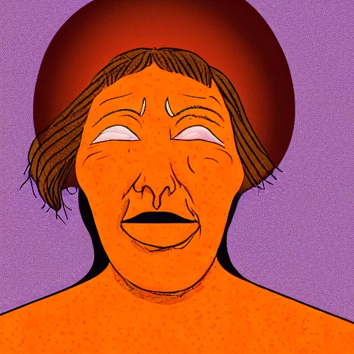 Prompt: illustrated portrait of ugly woman with orange skin