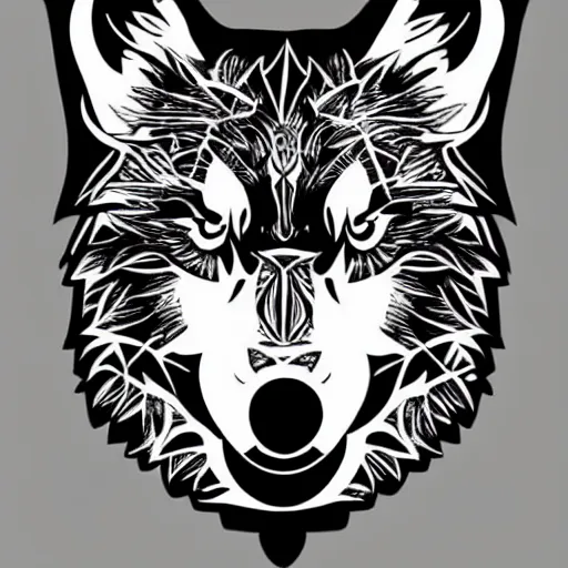 Image similar to tattoo stencil. pencil line drawing, black and white vector, wolf, photoshop