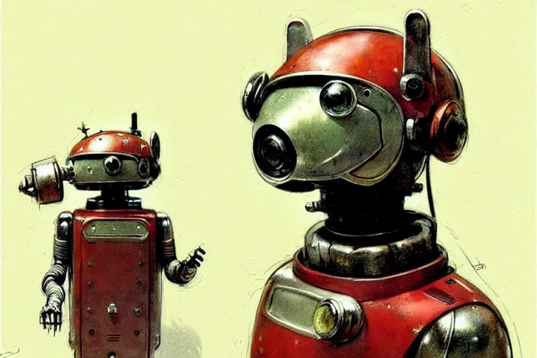 Image similar to adventurer ( ( ( ( ( 1 9 5 0 s retro future robot android dog. muted colors. ) ) ) ) ) by jean baptiste monge!!!!!!!!!!!!!!!!!!!!!!!!! chrome red