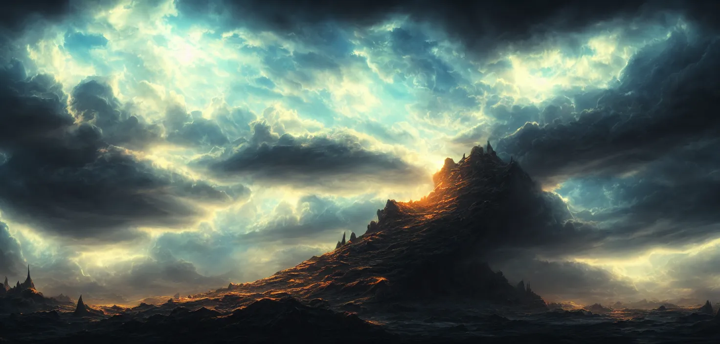 Image similar to surrealism, cinematic view, epic sky, detailed, concept art, low angle, high detail, warm lighting, volumetric, godrays, vivid, beautiful, trending on artstation