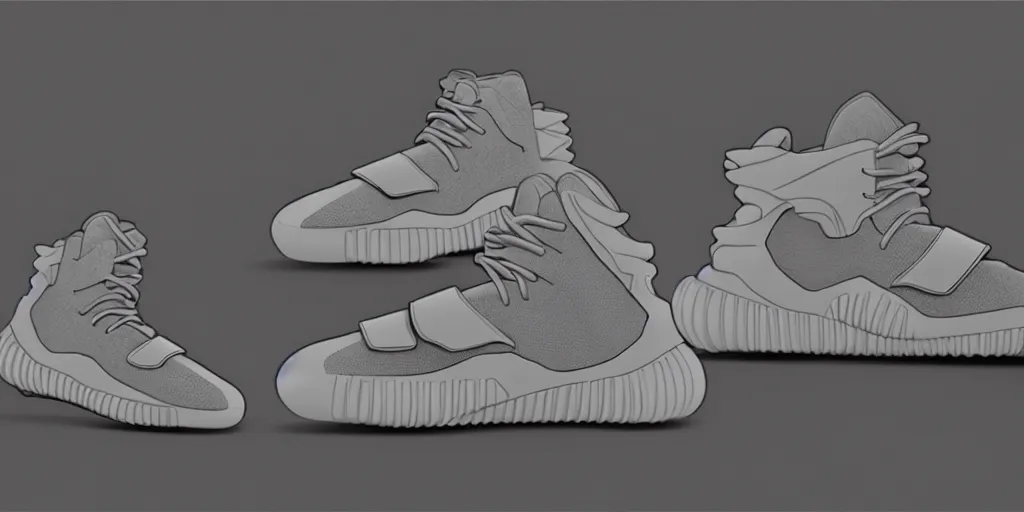 Prompt: shoes design, yeezy, futuristic, hard surface