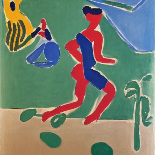 Image similar to guy running from time matisse style