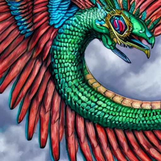 Prompt: quetzalcoatl, epic, realistic, detailed