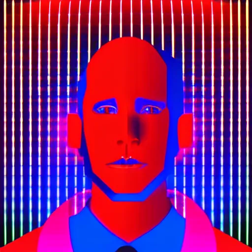 Image similar to portrait of a man, synthwave, vector style, geometric random shapes and angles, red and blue lighting h 6 4 0