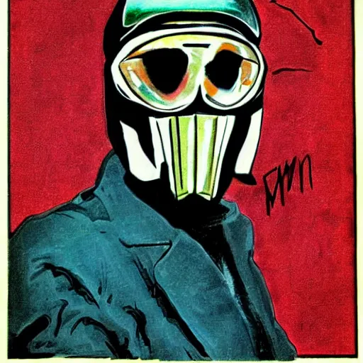 Image similar to mf doom by edmund emshwiller, action pose