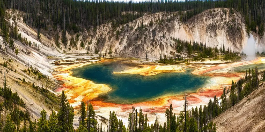 Prompt: wallpaper image of a landscape in yellowstone national park realistic photography