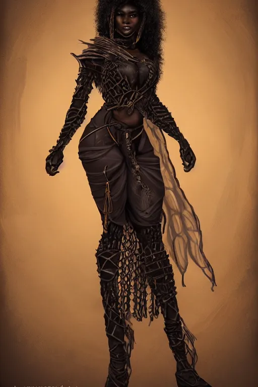 Image similar to beautiful ninja african princess with an afro. wearing cloak, medieval body armor, artgerm, trending on artstation, character concept art, border and embellishments inspired by giger.