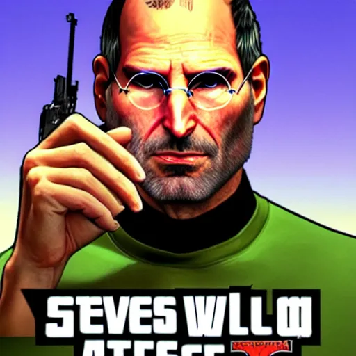 Image similar to steve jobs as a gta v cover art