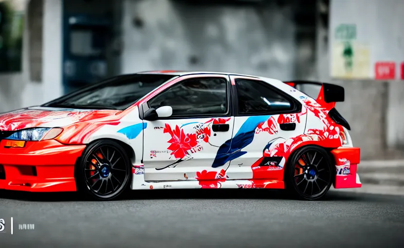 Image similar to photograph of an itasha Honda Civic EK9 Type-R, sigma 85mm f/1.4, 4k, depth of field, high resolution, 4k, 8k, hd, full color