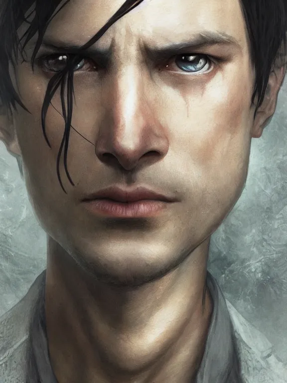 Image similar to levi ackerman, the lord of the rings, hyper detailed,, 8 k realistic, trending in artstation, digital painting, studio quality, cryengine, frostbite 3 engine, character design, smooth, sharp focus, art by artgerm and greg rutkowski and alphonse mucha and ian sprigger and wlop and krenz cushart