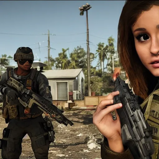 Image similar to Ariana Grande in Call of Duty, 4k