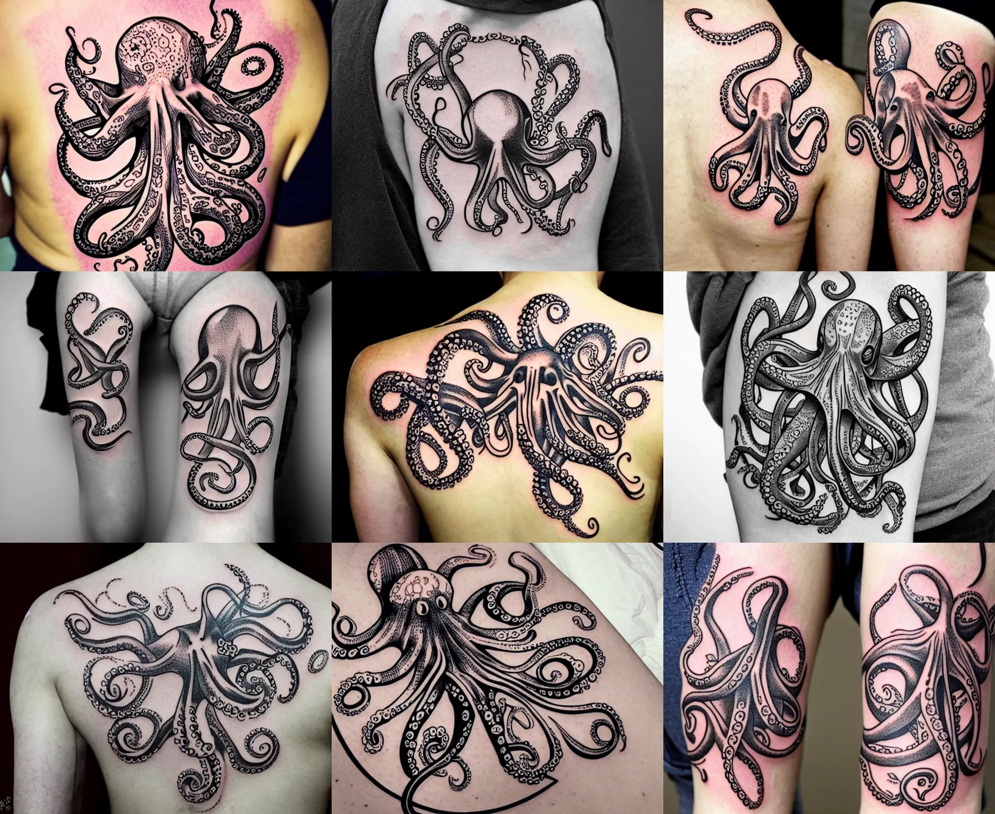 Prompt: detailed amazing floral tattoo stencil of a cartoon octopus