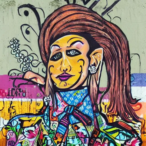 Image similar to transylvanian folk art, in the style of graffiti, made by lady aiko