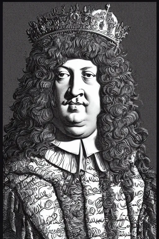 Image similar to portrait of Louis xiv in the style of Rob Lefield and Dan Mumford , trending on artstation, digital art, surrealism, macro, blueprint, vaporwave