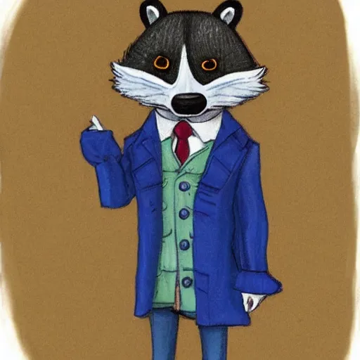 Image similar to anthropomorphic racoon, chibby, male, blue jacket