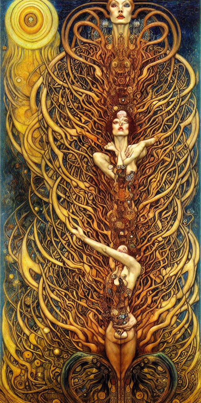 Image similar to Divine Chaos Engine by Karol Bak, Jean Delville, William Blake, Gustav Klimt, and Vincent Van Gogh, symbolist, visionary