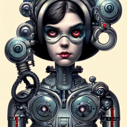 Image similar to Lofi portrait of cyborg, Pixar style by Joe Fenton and Stanley Artgerm and Tom Bagshaw and Tim Burton