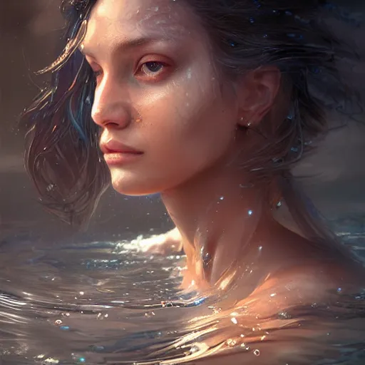Image similar to a beautiful portrait of a water goddess with transparent skin by Greg Rutkowski and Raymond Swanland, Trending on Artstation, water background, ultra realistic digital art