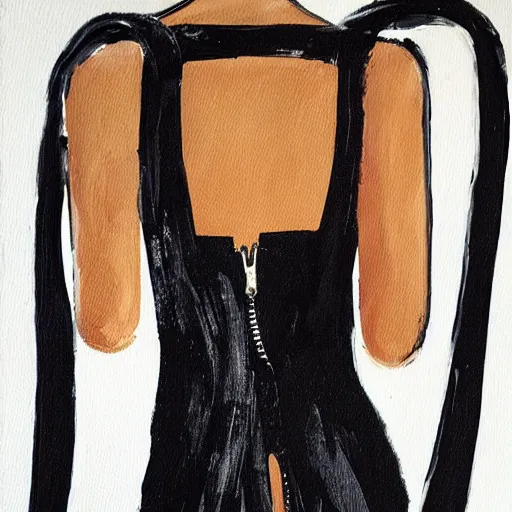 Prompt: a messy painting of a black dress being unzipped from behind