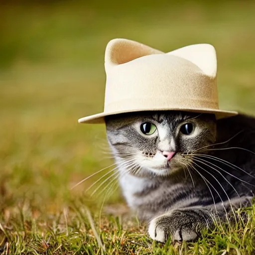 Prompt: a cute cat wearing a hat, photography