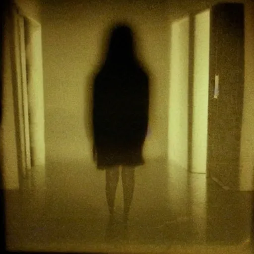 Image similar to insane nightmare, no light, everything is blurred, creepy shadows, obsessed woman, very poor quality of photography, 2 mpx quality, grainy picture