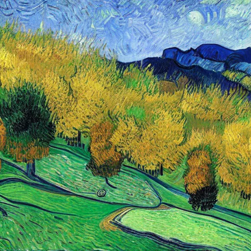 Image similar to Mountainside Golf Course in Autumn, Portrait by Vincent van Gogh