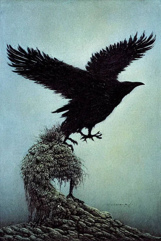 Image similar to crow with mohawk painted by beksinski