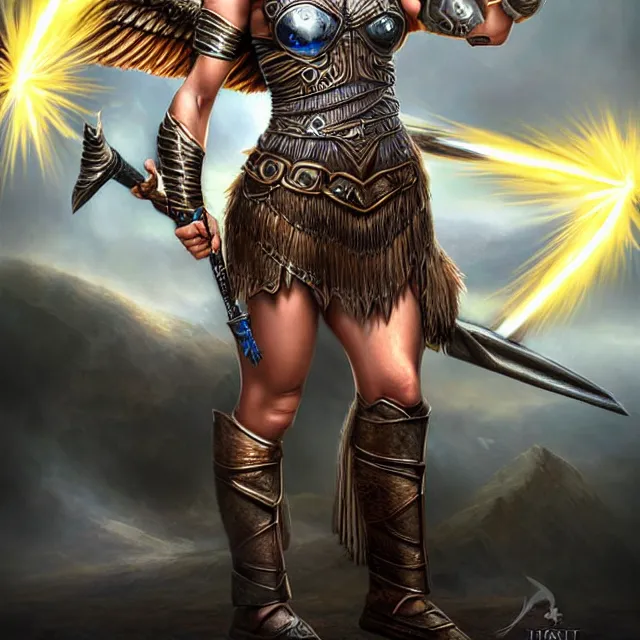 beautiful valkyrie warrior with light powers highly Stable