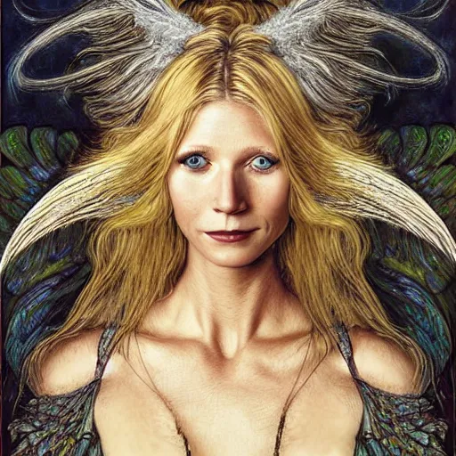 Prompt: head and shoulders portrait of a winged harpy portrayed by gwynneth paltrow, d & d, fantasy, luis royo, magali villeneuve, donato giancola, wlop, krenz cushart, hans zatka, klimt, alphonse mucha