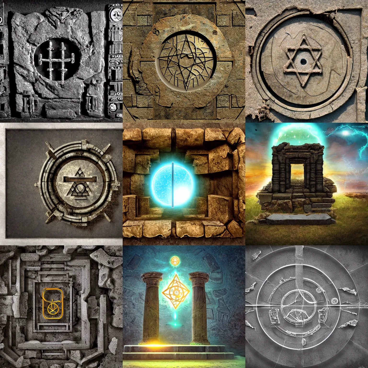 Prompt: ruins of ancient technology, sigils, opening the portal to another dimension, cg society
