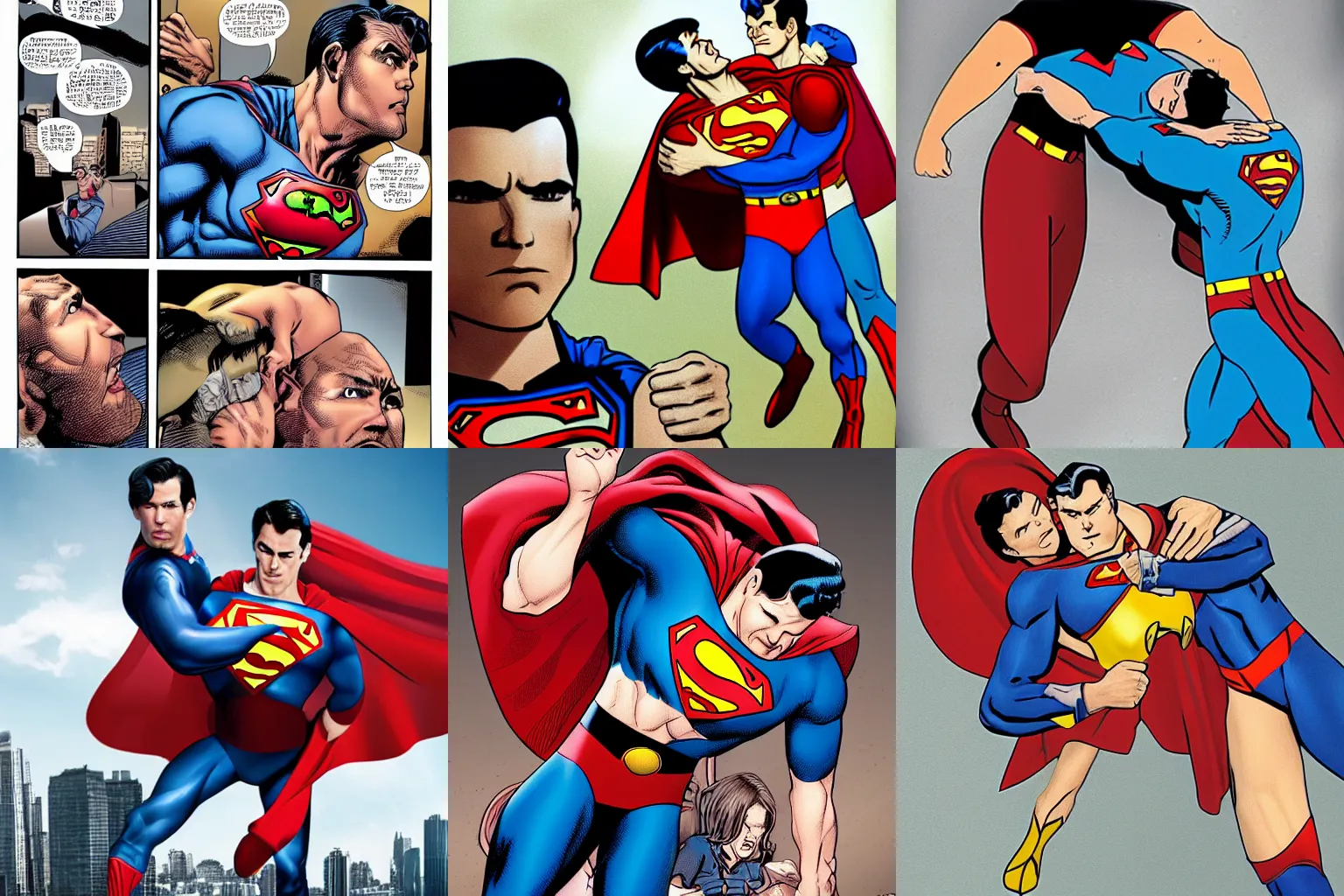 Prompt: Homelander grabbing Superman by the neck