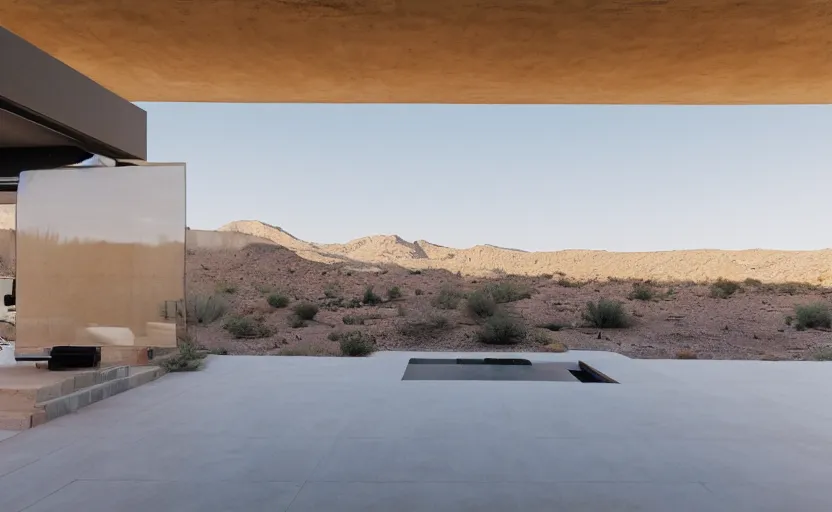 Prompt: modern house in the middle of desert, professional photography