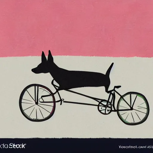 Image similar to illustration of a dog riding a bike in paris in the style of clement hurd