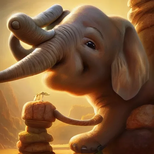 Prompt: A adorable whimsical elephant wearing adventurer's clothing, expressive pose, highly detailed, digital painting, artstation, concept art, smooth, sharp focus, studio light, by Justin Gerard,