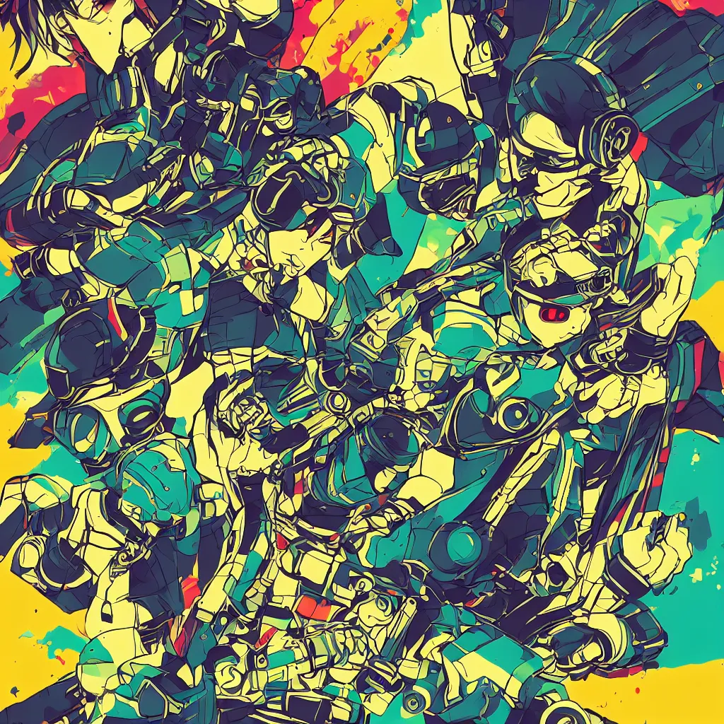 Image similar to in love ryuta ueda artwork, jet set radio artwork, stripes, gloom, space, cel - shaded art style, broken rainbow, data, minimal, speakers, code, cybernetic, dark, eerie, cyber