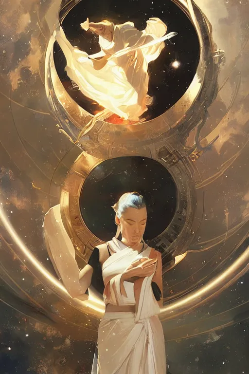 Image similar to space, buddhism, taoism, painting by greg rutkowski, j. c. leyendecker, artgerm