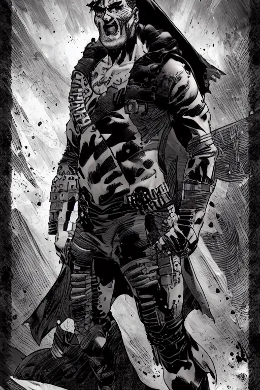 Prompt: A full body portrait of a new antihero character art by Marc Silvestri and Cedric Peyravernay, ominous, mysterious,