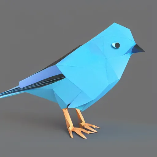 Prompt: a simplistic cute low poly 3d render of a blue bird with black eyes.