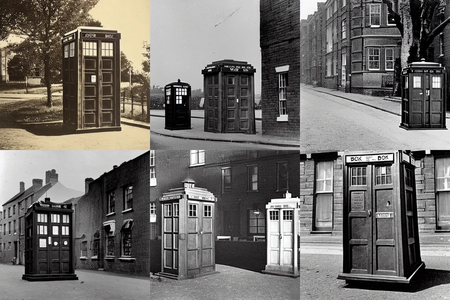 Prompt: the TARDIS on a british street corner, 1930s