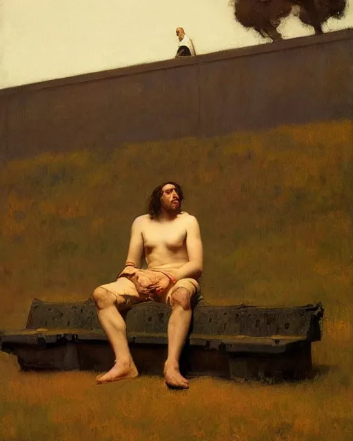 Image similar to a guy waiting for his love to come, art by greg rutkowski, gustave courbet, rosa bonheur, edward hopper. faithfully depicted facial expression, perfect anatomy, sharp focus, global illumination, radiant light, detailed and intricate environment, trending on artstation