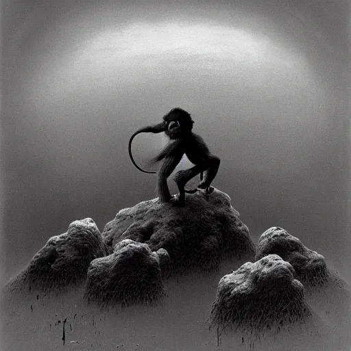 Image similar to Monkey D. Luffy made by Zdzislaw Beksinski