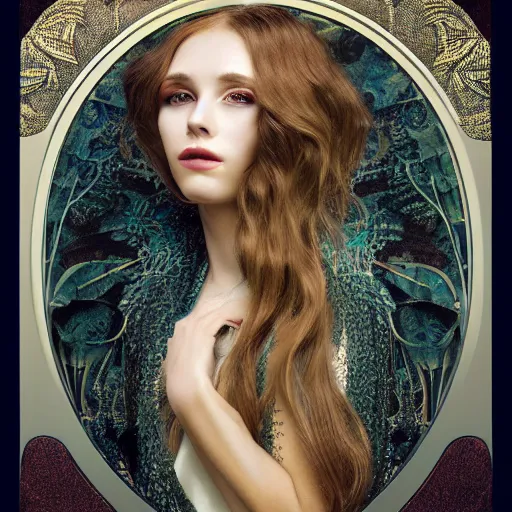 Image similar to hair care photo campaign by mucha, sharp focus, elegant, render, octane, detailed, award winning photography, masterpiece, rim lit