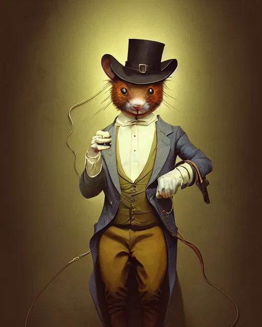 Prompt: anthropomorphic art of a detective gopher, victorian inspired clothing by artgerm, victo ngai, ryohei hase, artstation. fractal papersand books. highly detailed digital painting, smooth, global illumination, fantasy art by greg rutkowsky, karl spitzweg