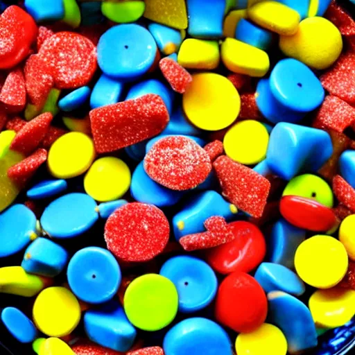 Image similar to pop art candy mix in a bowl of madness