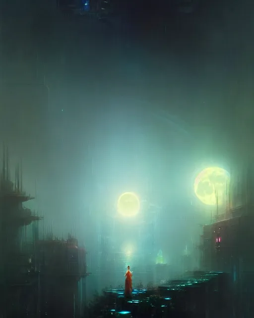 Image similar to a beautiful cyberpunk acrylic painting of a moon garden by Ivan Aivazovsky, trending on ArtStation, Beeple.