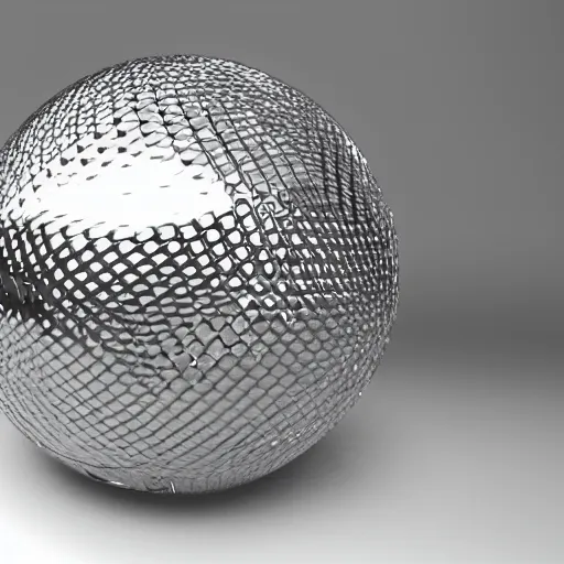 Prompt: shiny reflective mirror sphere laying on a table, high detail, complex