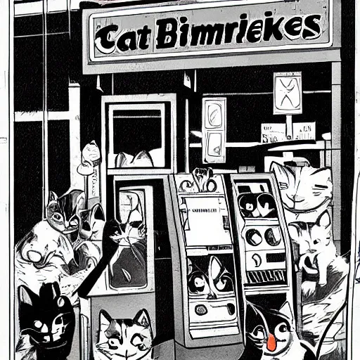 Image similar to cats robbing a bank in west virginia, anime