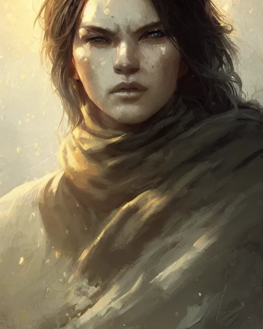 Prompt: the elder scrolls vi, charismatic rugged female nord warrior portrait, illustration, rim light, top light, perfectly shaded, golden ratio, epic, intricate, soft painting, art by ross tran, krenz cushart and wenjun lin