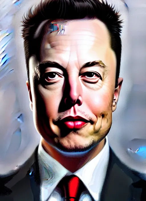 Image similar to high angle photo of elon musk in the style of stefan kostic, realistic, sharp focus, 8 k high definition, insanely detailed, intricate, elegant, art by stanley lau and artgerm