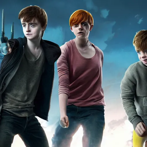 Prompt: A badass photo of emma watson, daniel radcliffe and Rupert Grint in a spongebob adventure movie by nuri iyem, james gurney, james jean, greg rutkowski, anato finnstark. hyper detailed, 50mm, award winning photography.